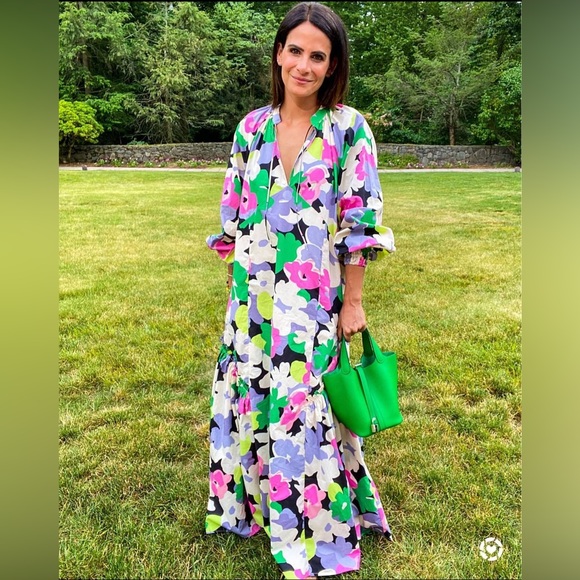 🦋 Bloggers Favorite 🦋 H&M X Rocky Barnes Floral Cotton Kaftan Maxi Dress Sz S - Picture 12 of 16